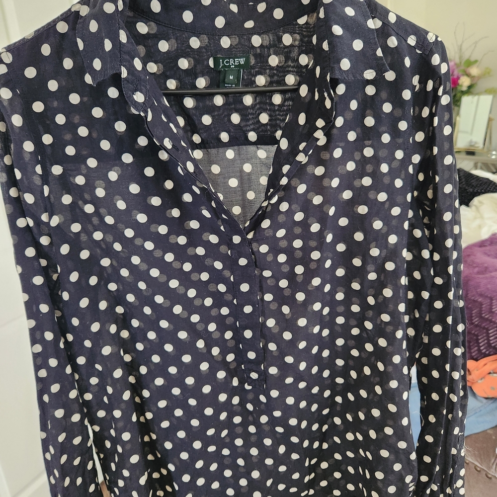 J. Crew Dark Blue Polka Dot Shirt